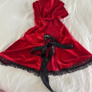 Dolls Kill Red Hooded Cape with Black Ribbon
